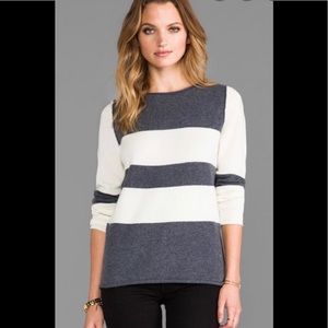 NWT 360Cashmere sweater gray white striped XS $310